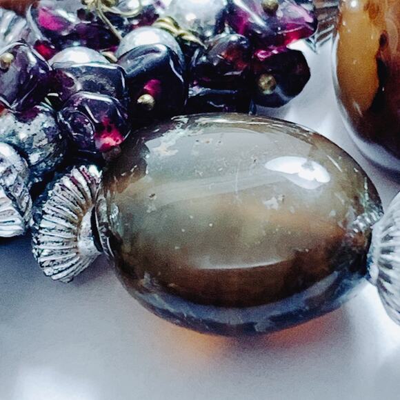 Vintage Brown Gemstone Agate Garnet Silver Tone Beaded Necklace 22" Boho Jewelry - Picture 15 of 16